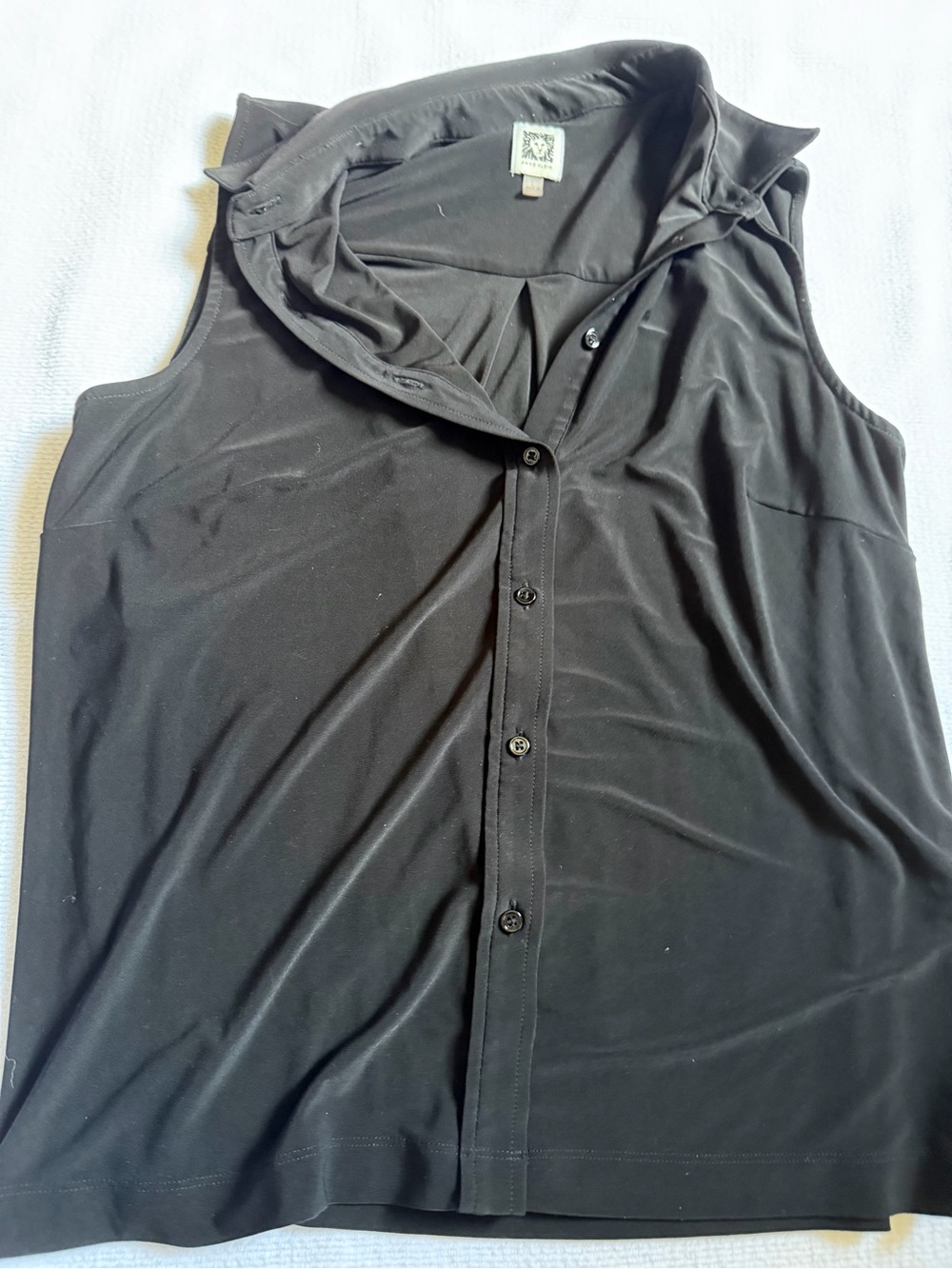Anne Klein Black Sleeveless Button-Front Top